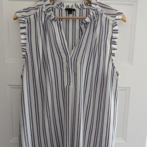 Ann Taylor Blue and White Striped Sleeveless Top. Size XL. Tall.